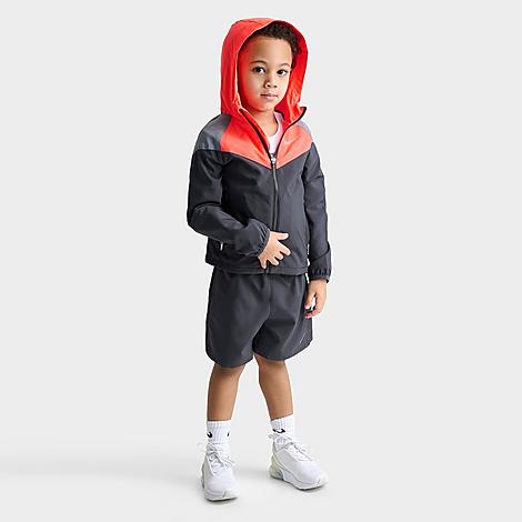 Kids Toddler Windrunner Jacket and Shorts Set in Dark Smoke Grey/Red