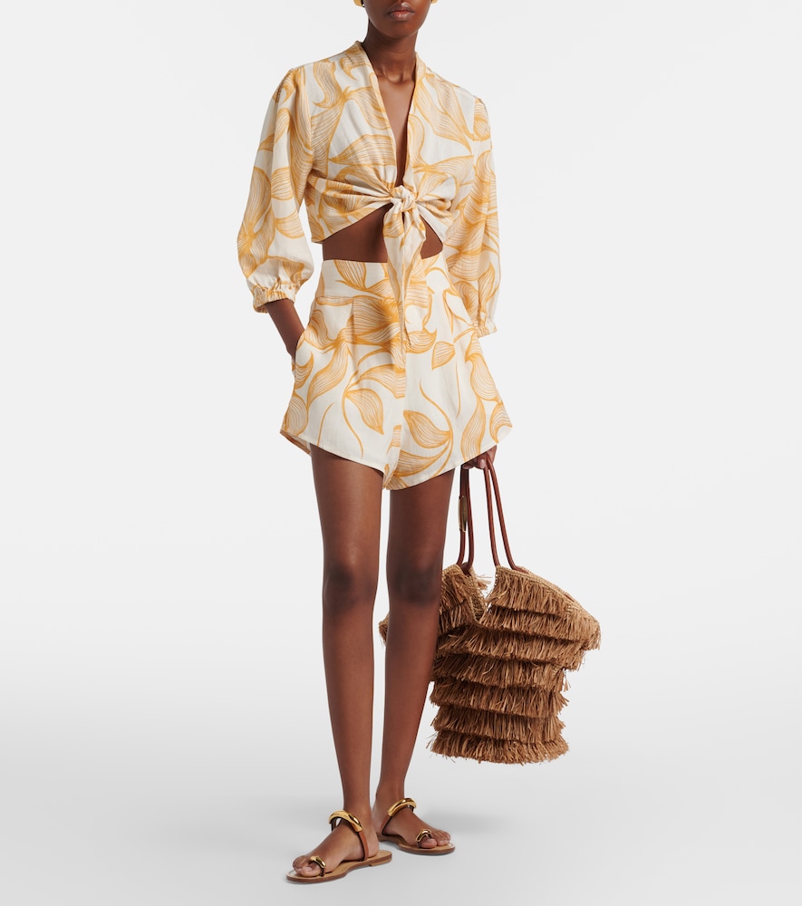 Foliage printed wide-leg shorts