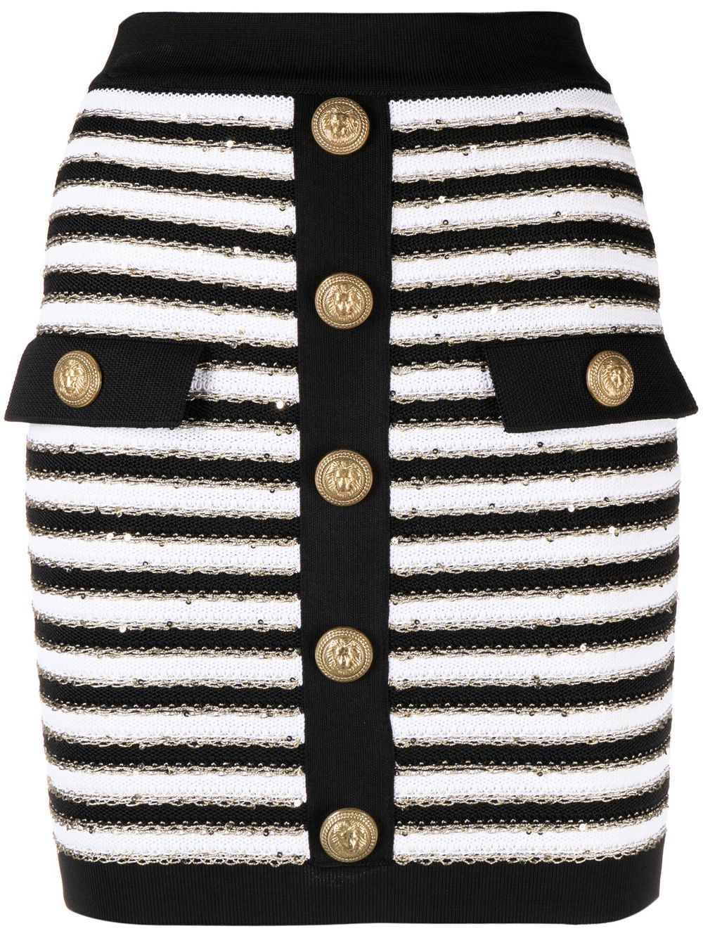 Striped button-fastening skirt - Black