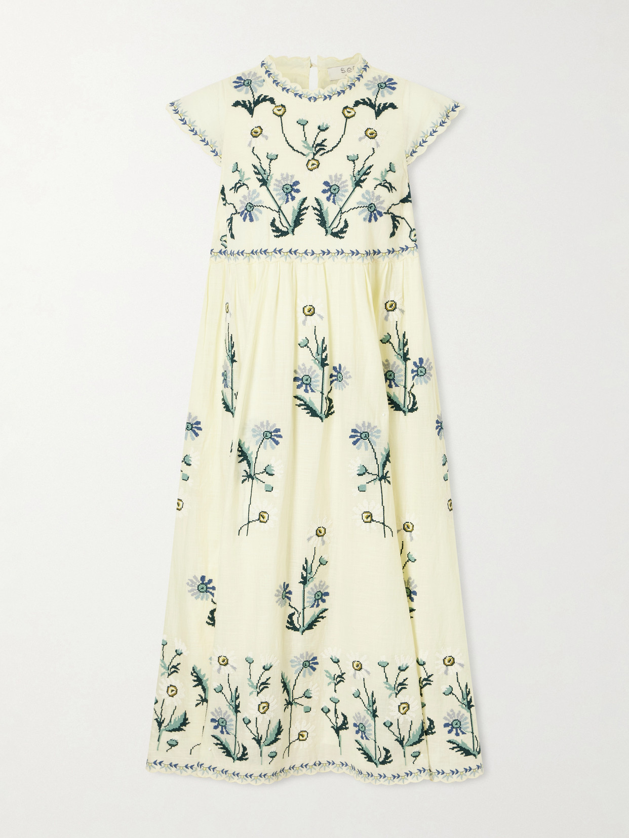 Audra Embroidery Cotton Midi Dress - Yellow