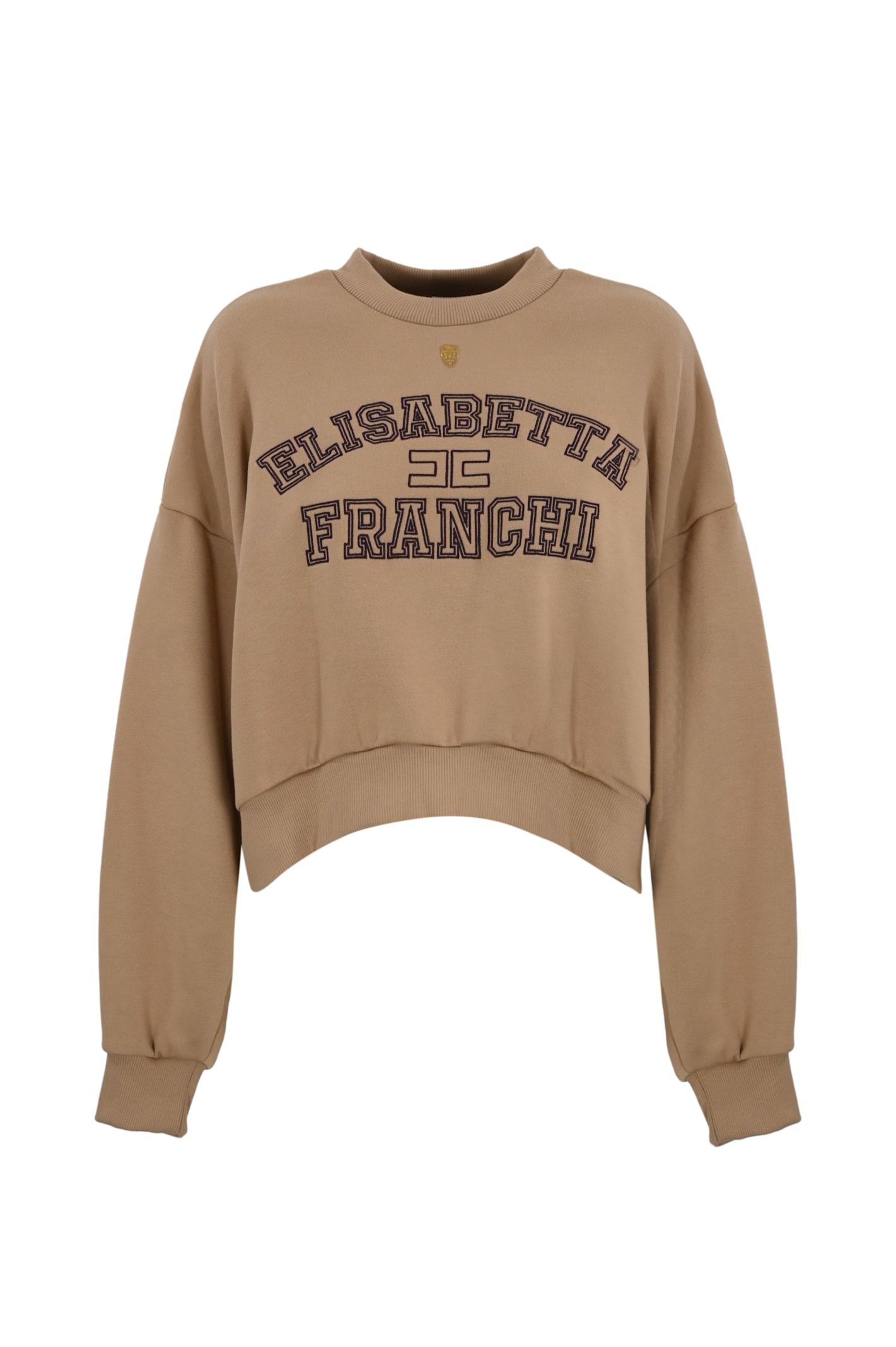 Cropped Sweatshirt In College Style Logo Cotton