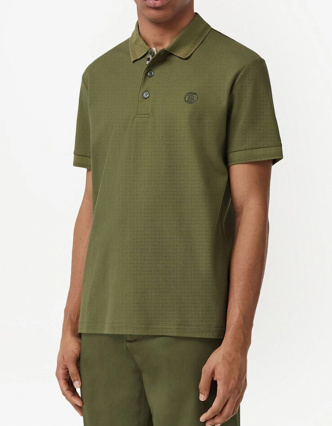 Men's Burberry Monogram Polo Shirt Olive Green - Tan