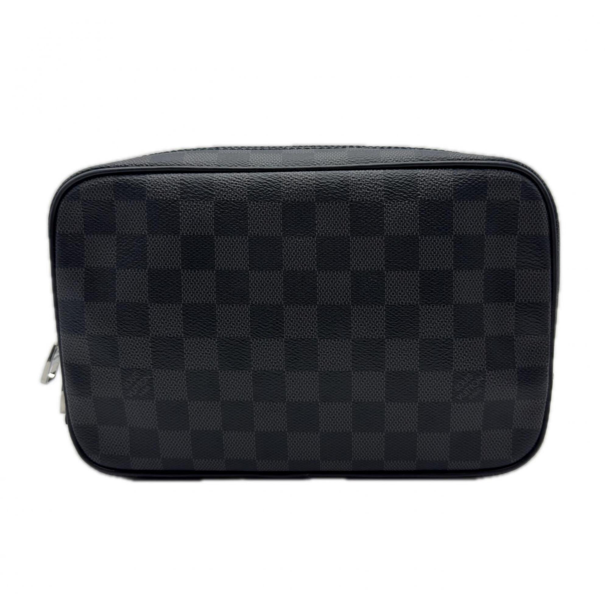 Louis Vuitton Black Gray Coated Canvas Leather Clutch Bag Pre-Owned