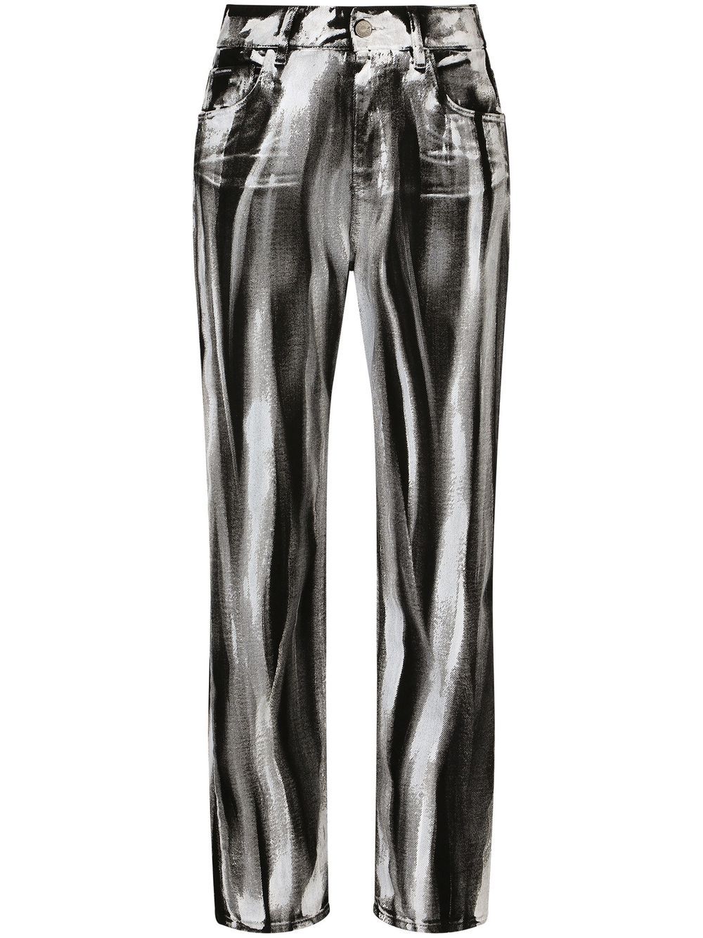 Stripe-print cropped boyfriend jeans - Black
