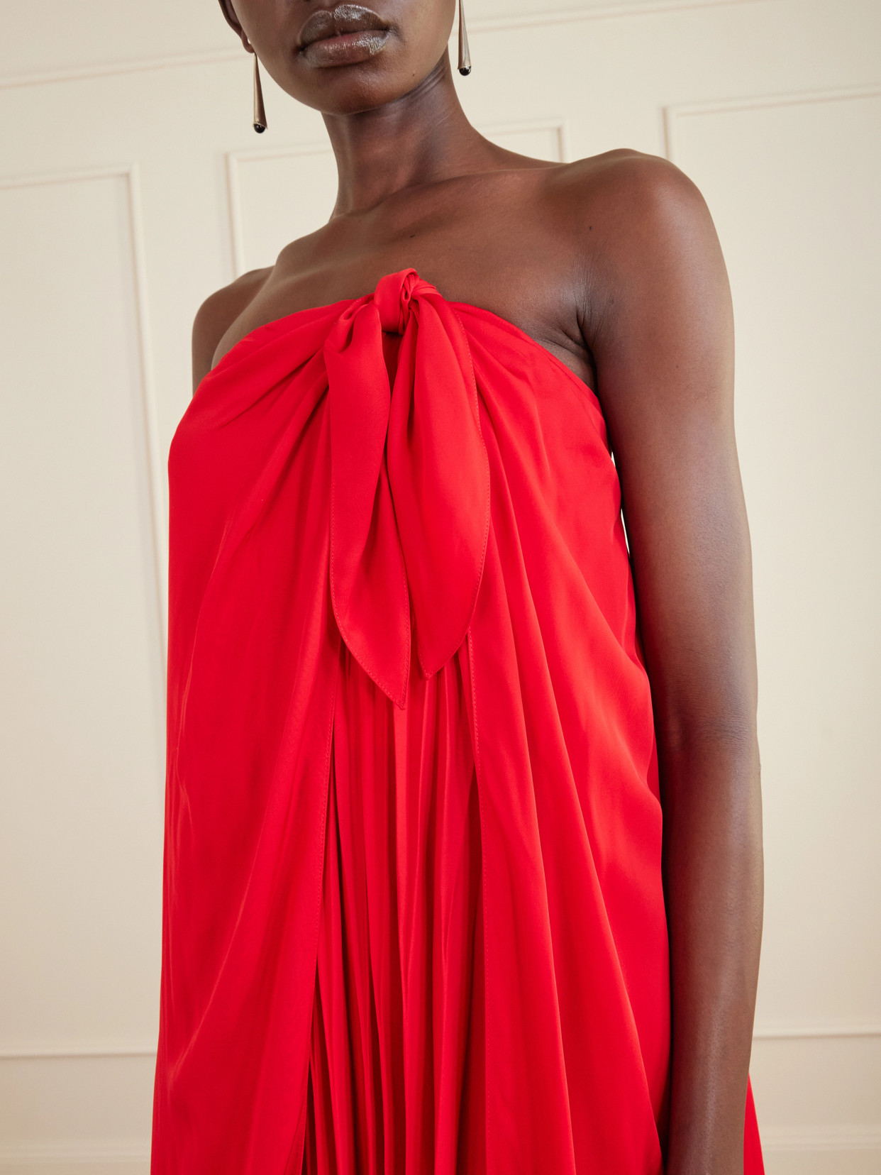 Brittani Strapless Wrap-effect Satin Maxi Dress - Red