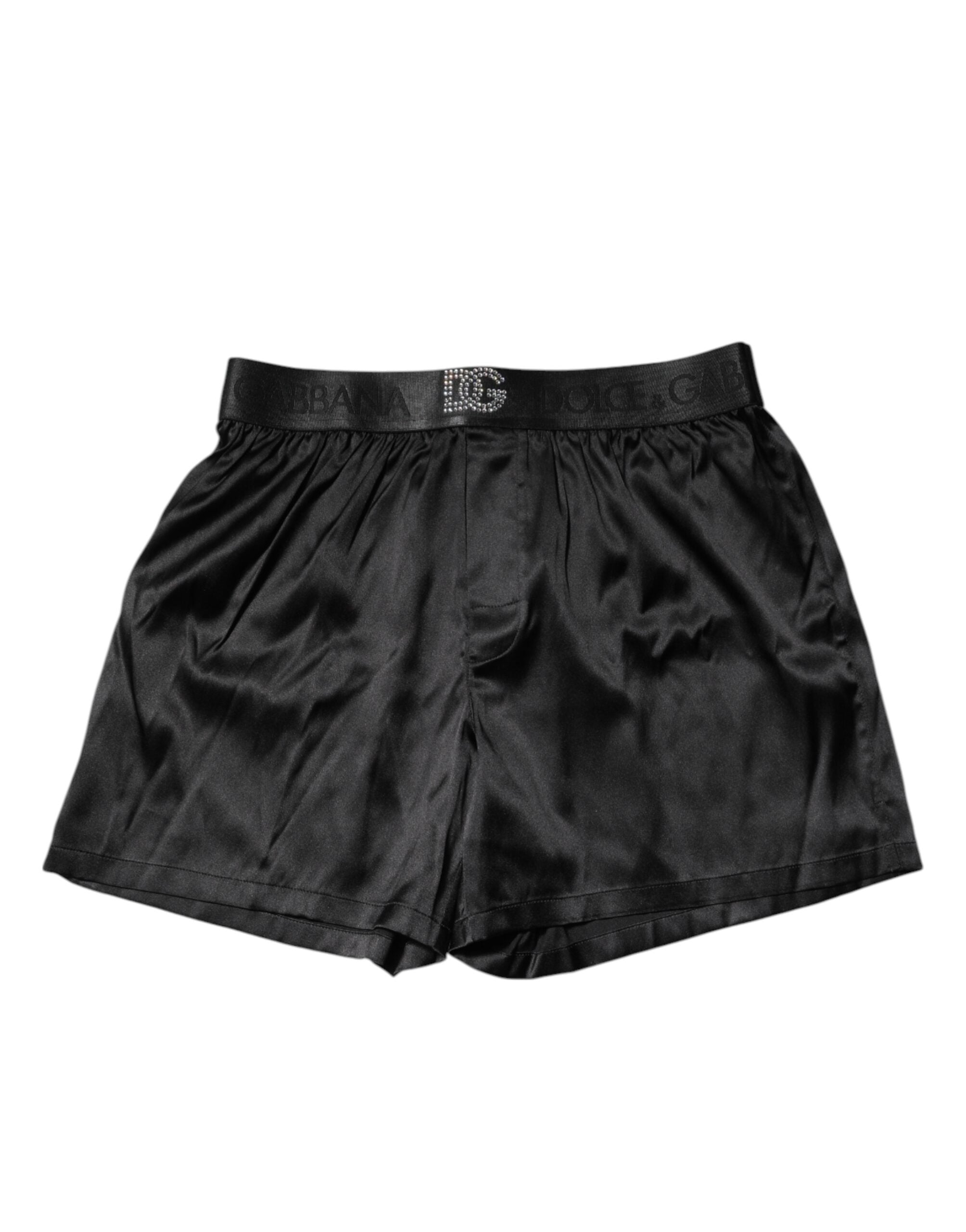 Black Logo Waist Regular Boxer Shorts Underwear Silk