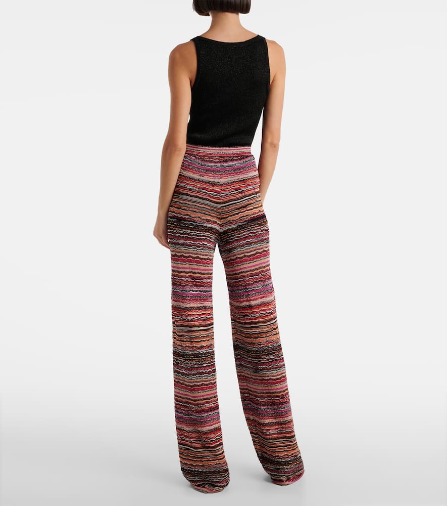 Zigzag striped lamé flared pants