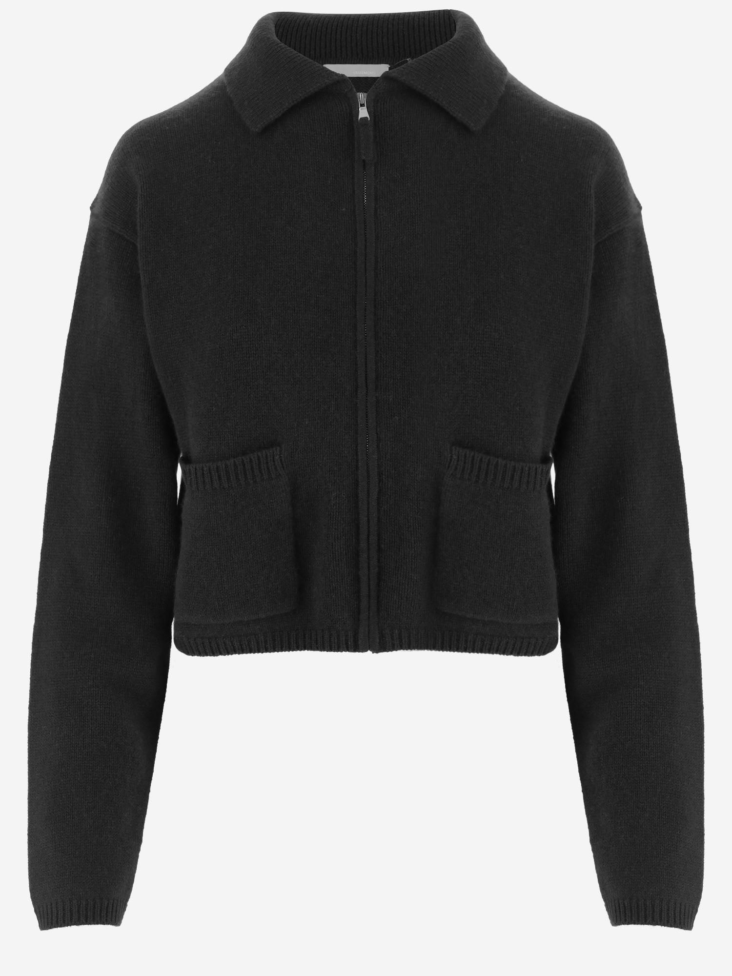 Cashmere Zip-Up Sweater — Black