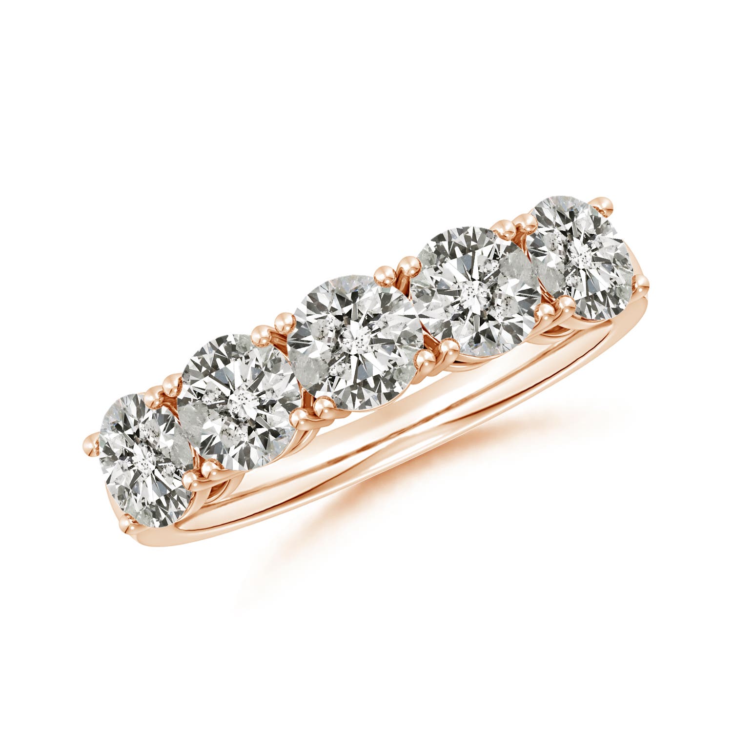 Angara 2.35 Carats Prong-Set Round Diamond Five Stone Wedding Ring in 14K Rose Gold