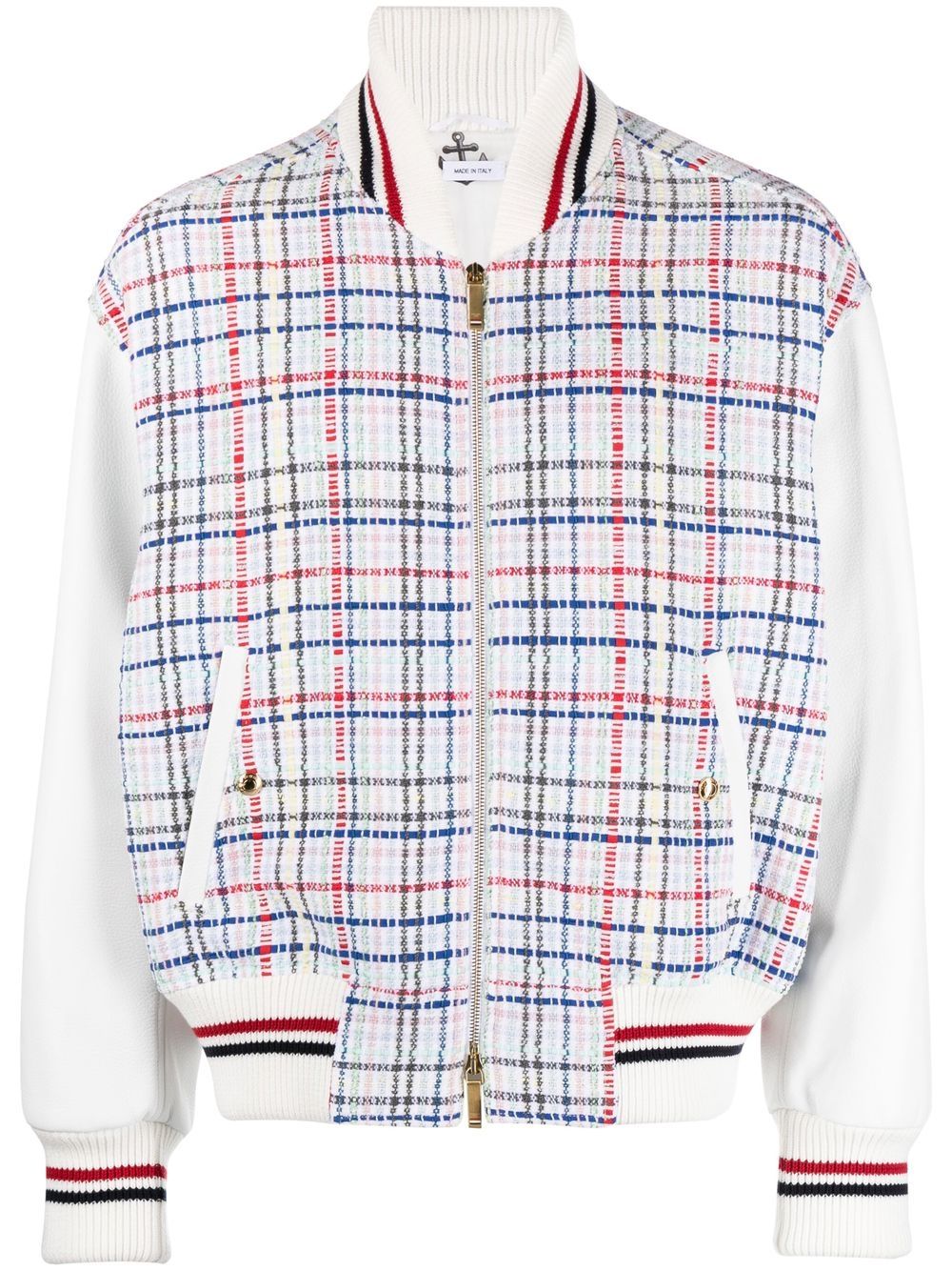 Gingham-check bomber jacket - White