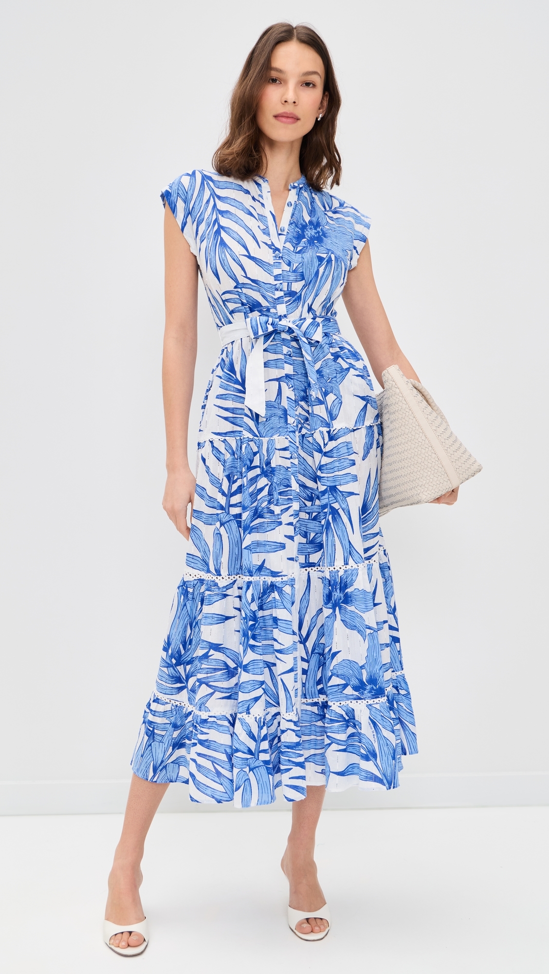 Tiered Palm Dress Blue Palm Leaf