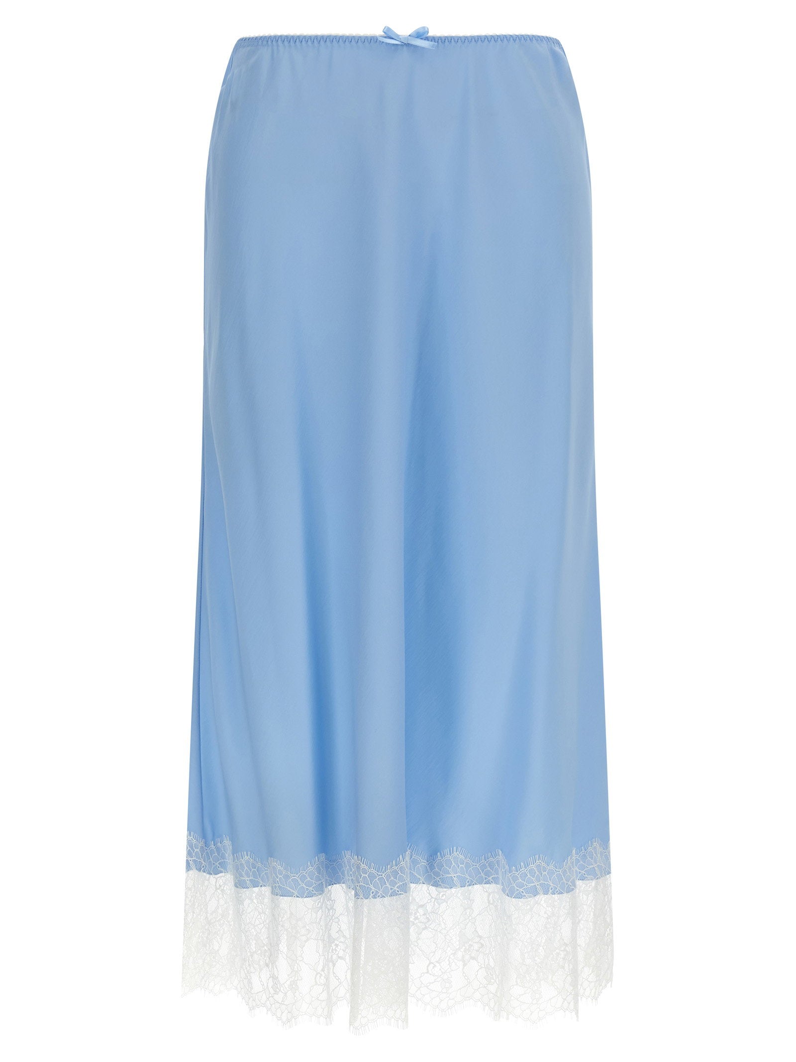 Silk Twill with Lace Hem Skirt — Blue