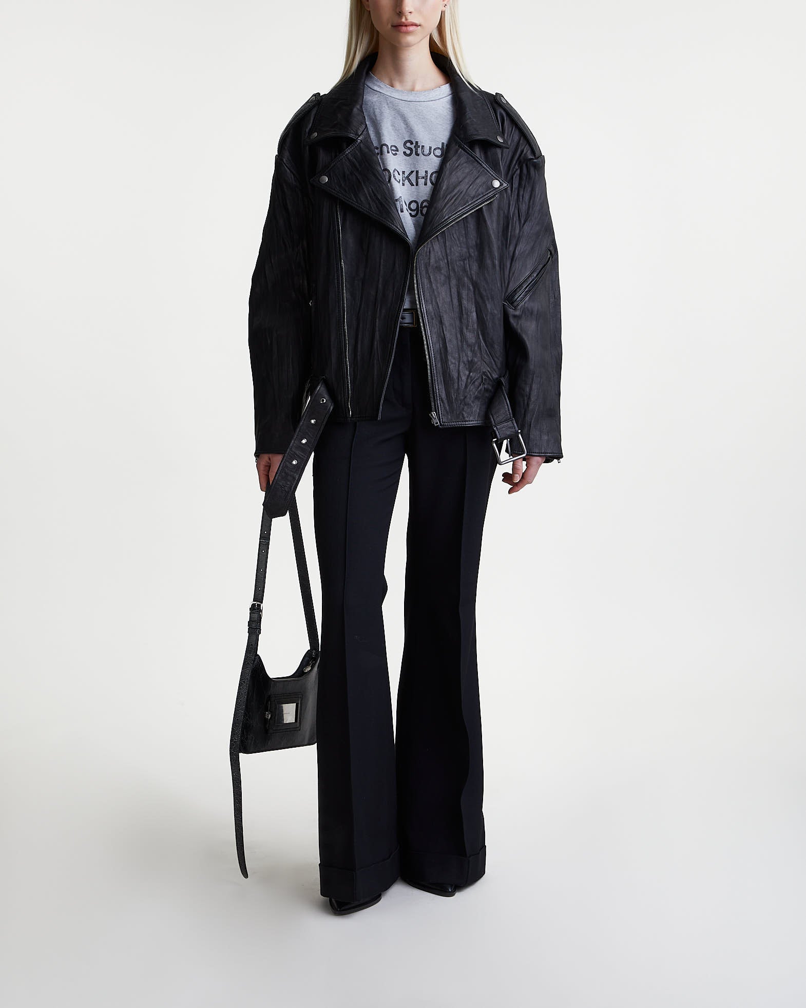 Acne Studios Jacket Crinkle Leather Biker Black