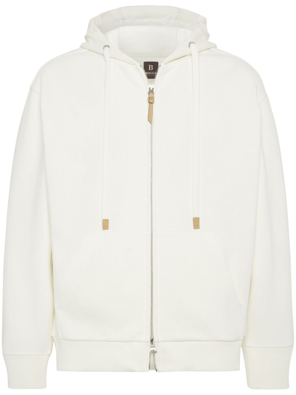 Full Zip Cotton Hooded Sweatshirt - White