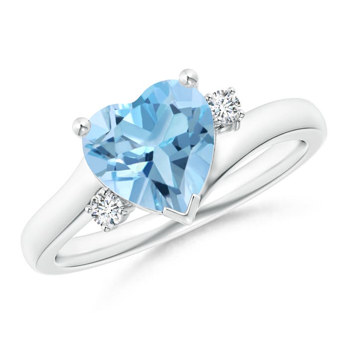 Angara 2.1 Carats Solitaire Heart Swiss Blue Topaz Bypass Ring with Diamonds in Platinum