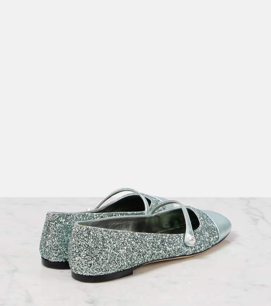 Jimmy Choo Elisa leather-trimmed glitter ballet flats