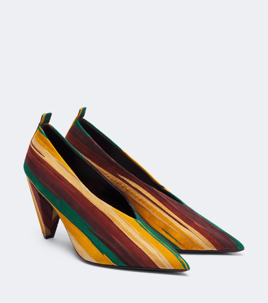 Origami Cubic striped suede pumps