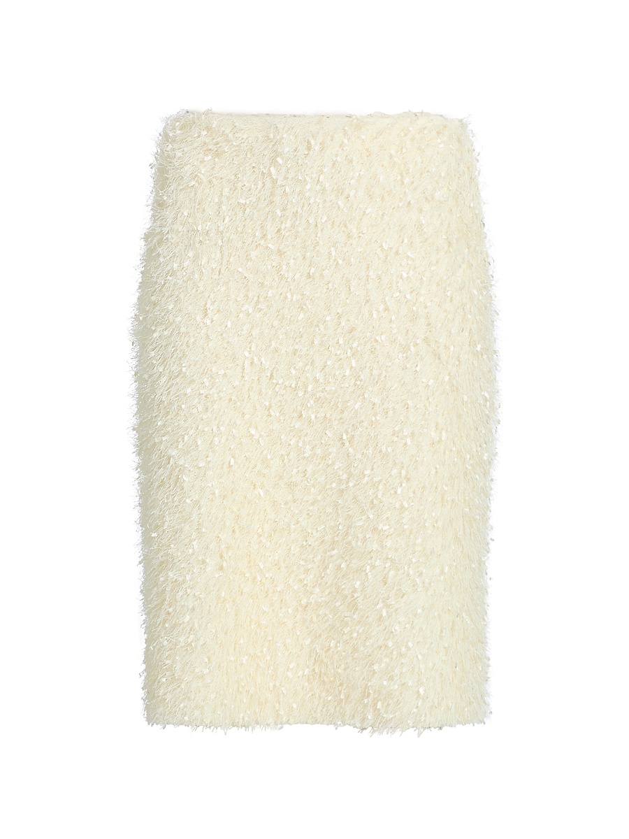 Women's Feathery Fringe Above-the-Knee Skirt - Light Cream
