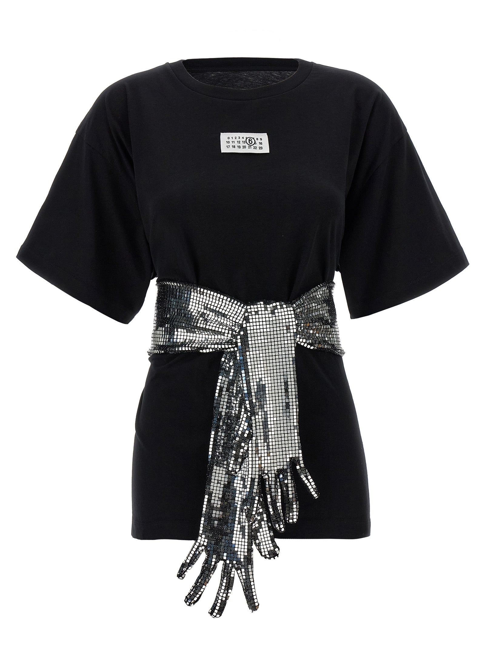 Cotton with Sequin Belt Detail T-Shirt — Black