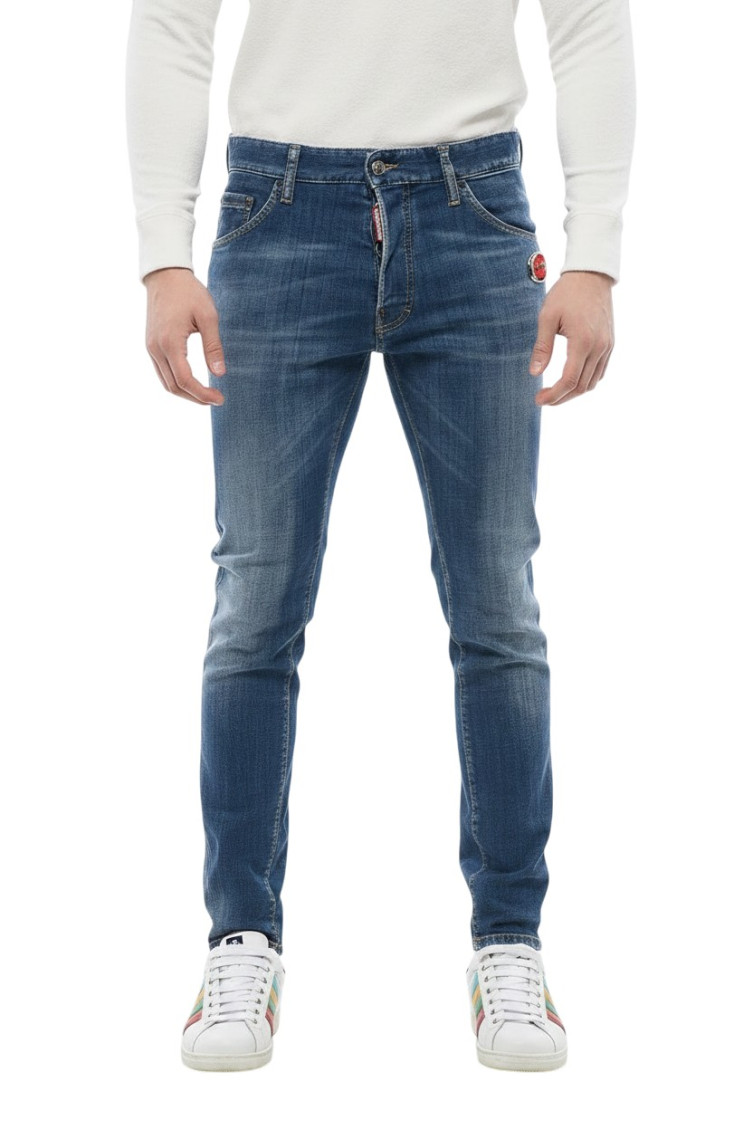 -Jeans con patch logo in metallo smaltato-Uomo