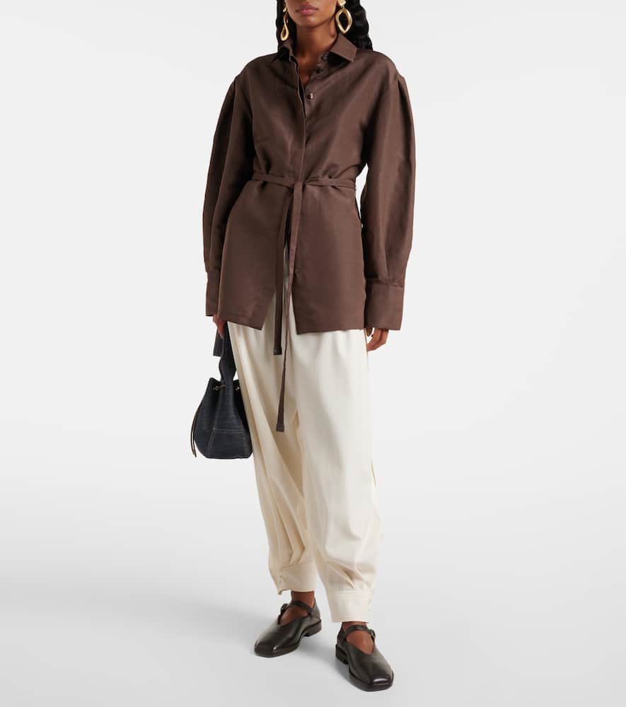 Affari belted linen and silk shirt