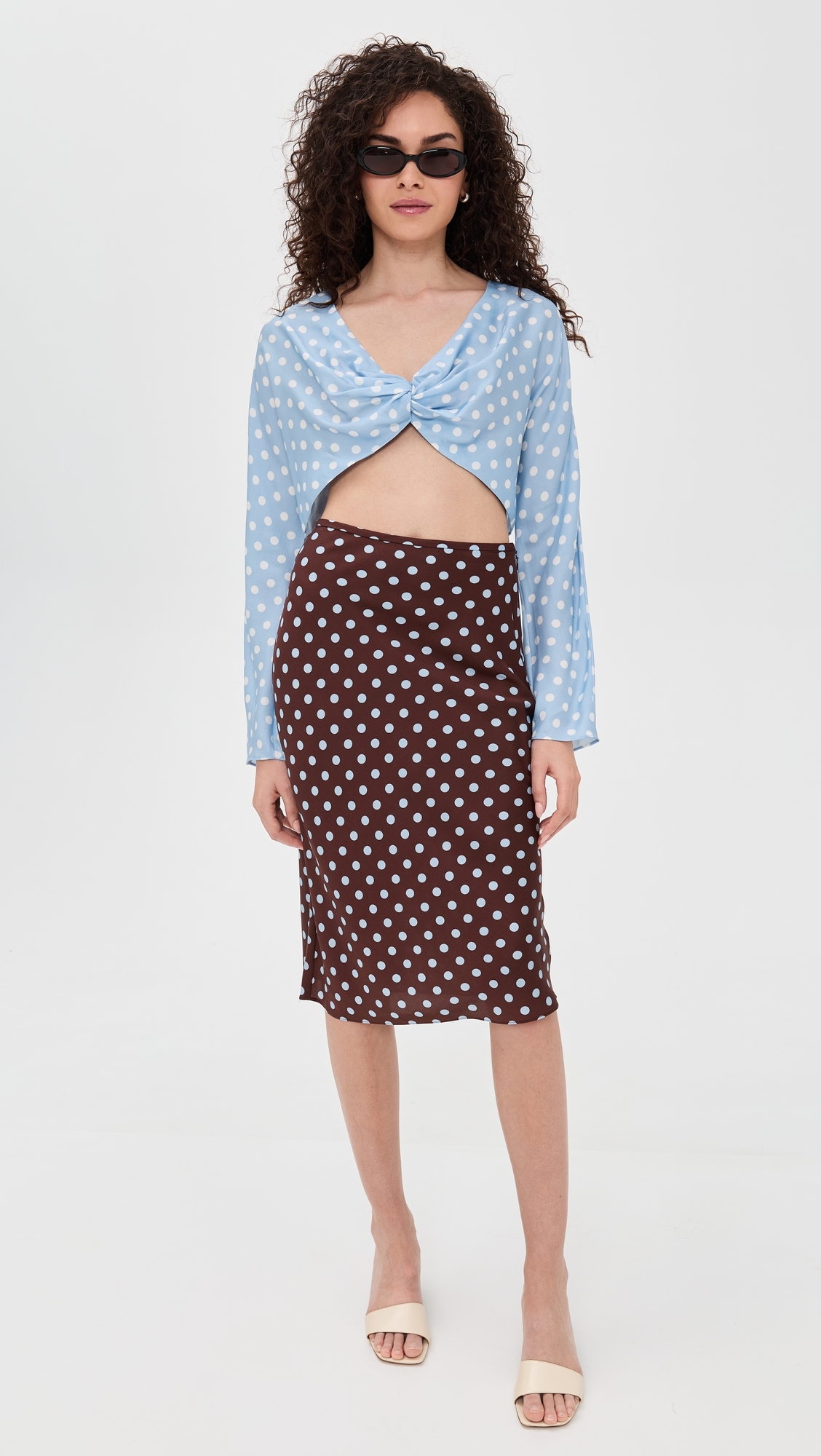Tillie Long Sleeve Top Blue Polka Dot