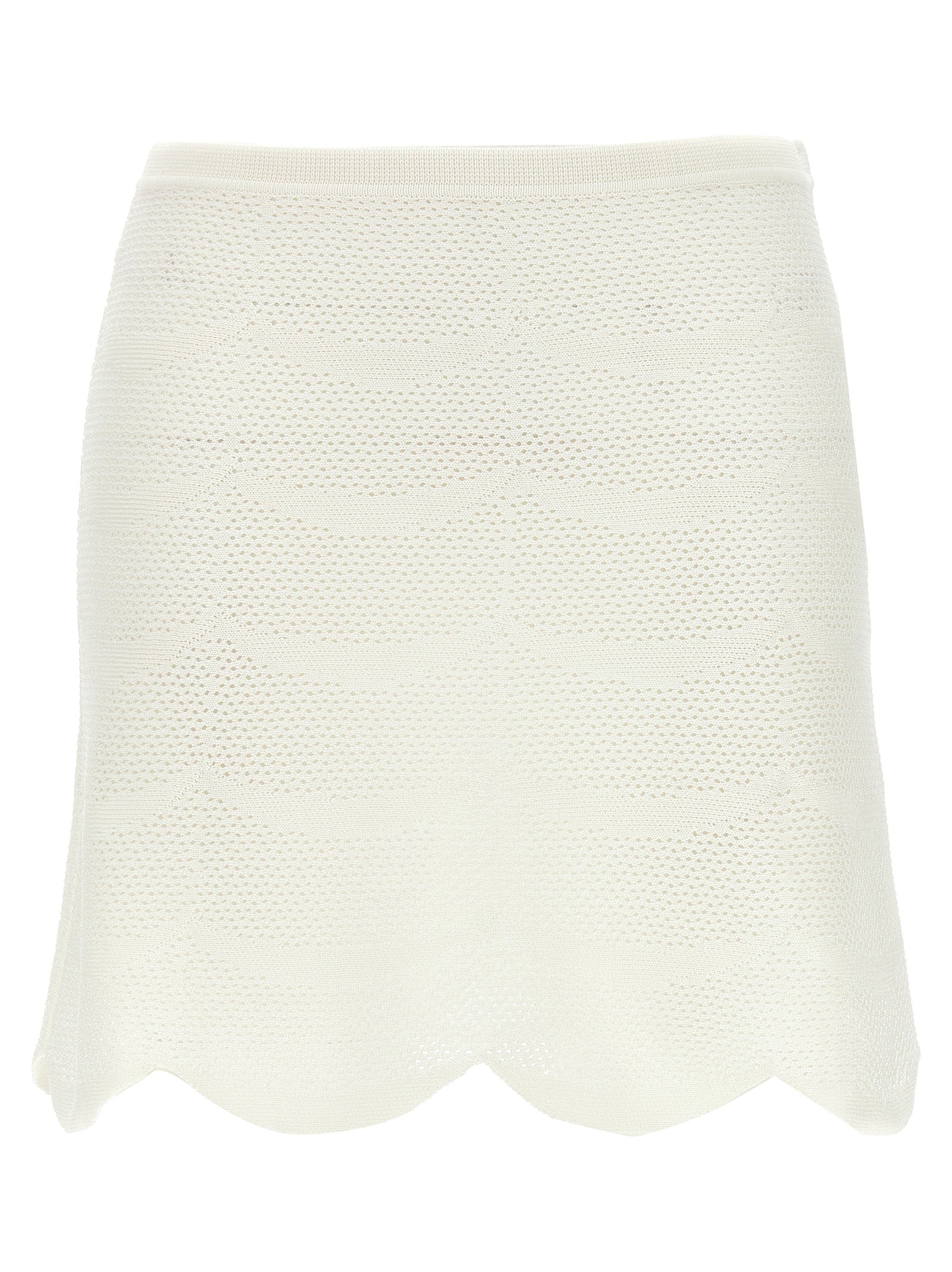 Openwork Crochet Cotton-Silk Skirt — White
