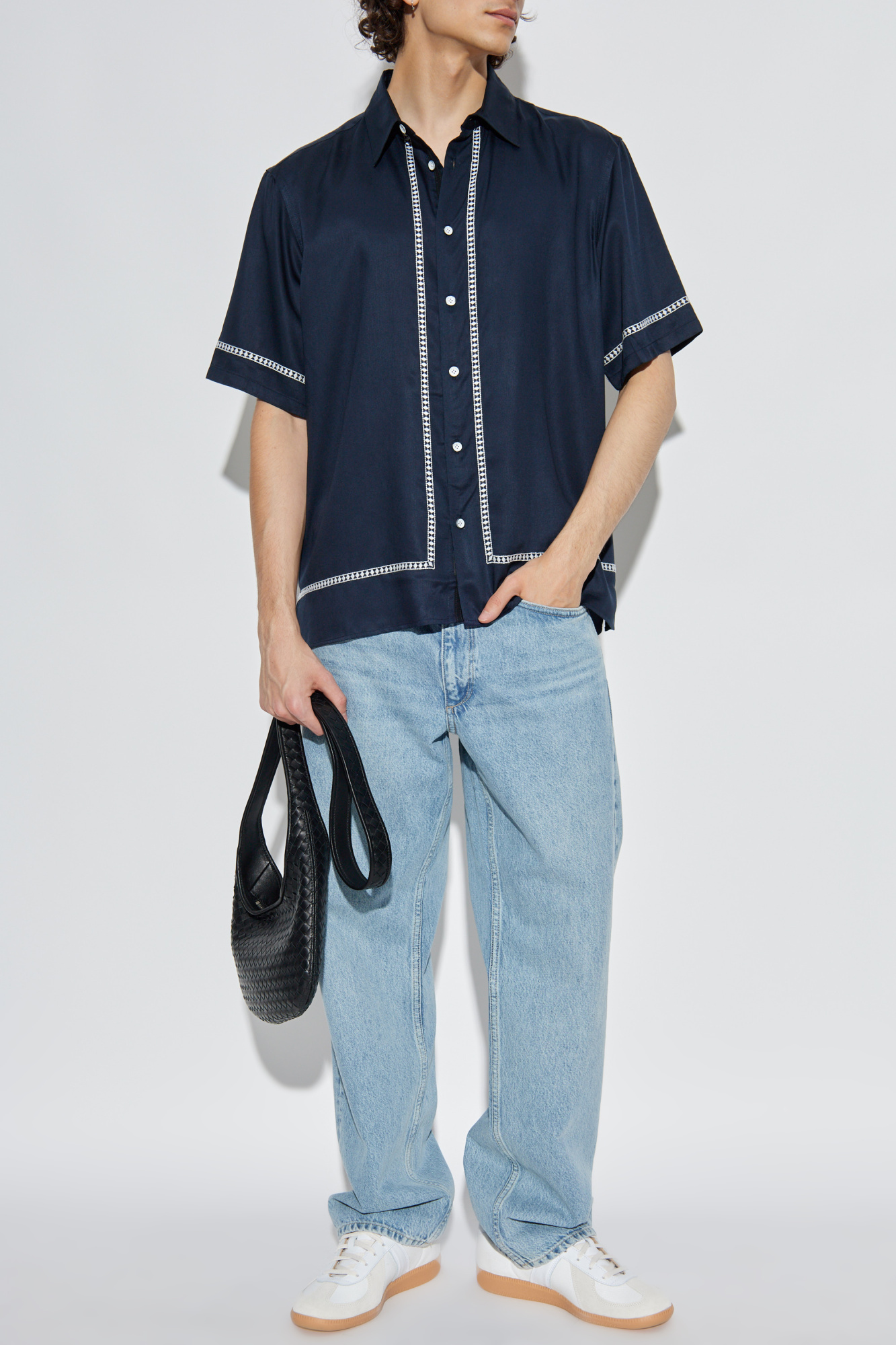 Rag & Bone  Shirt With A Decoratively Embroidered Pattern, Men's, Navy Blue
