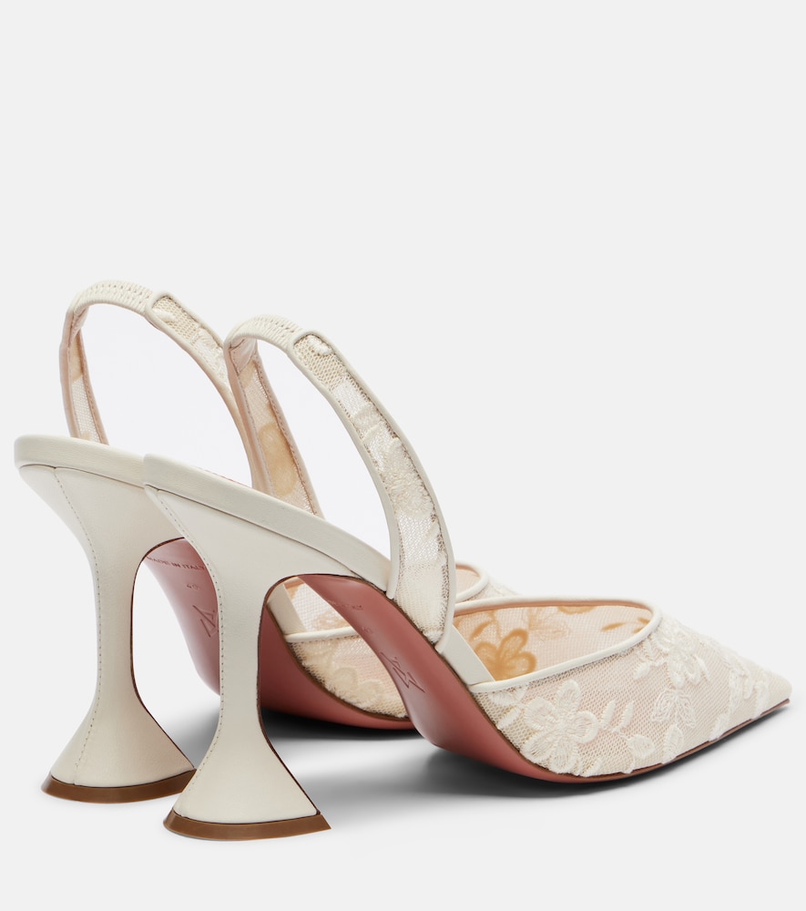 Holli leather-trimmed lace slingback pumps