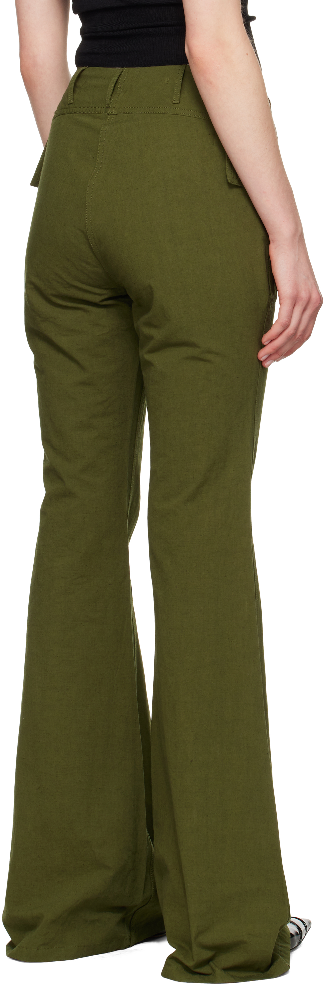 R13 Khaki Flare Leg Trousers