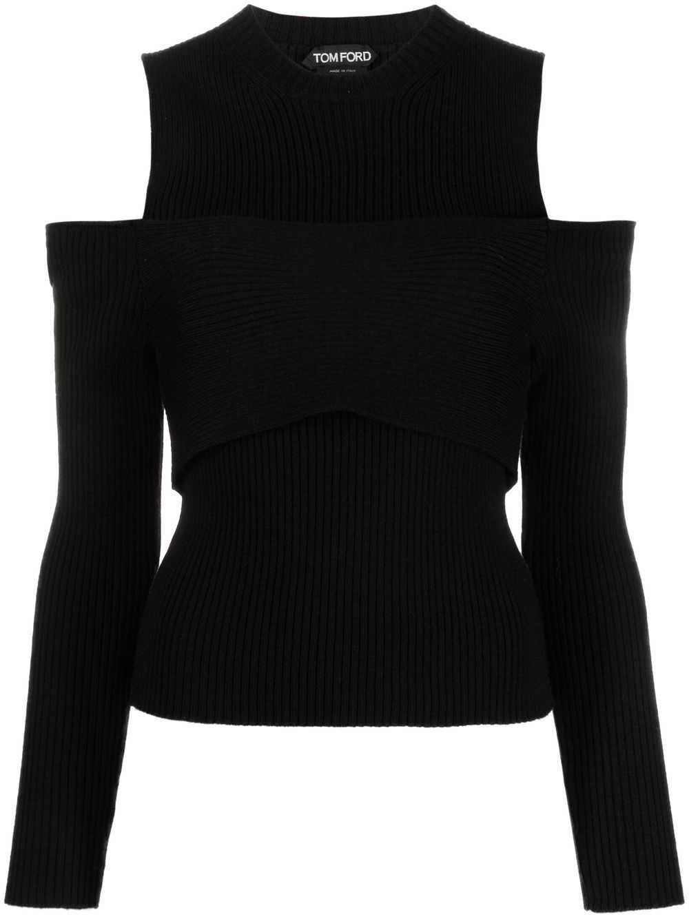 Cold-shoulder wool jumper - Black