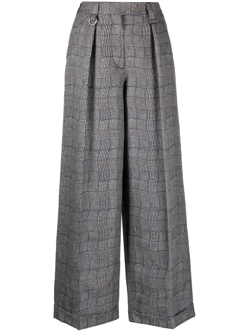 Wavy Check wide-leg tailored trousers - Black