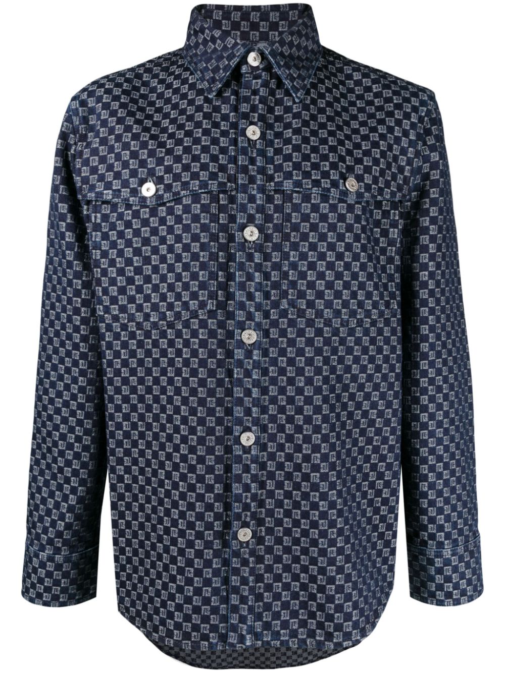 Monogram-jacquard denim shirt - Blue