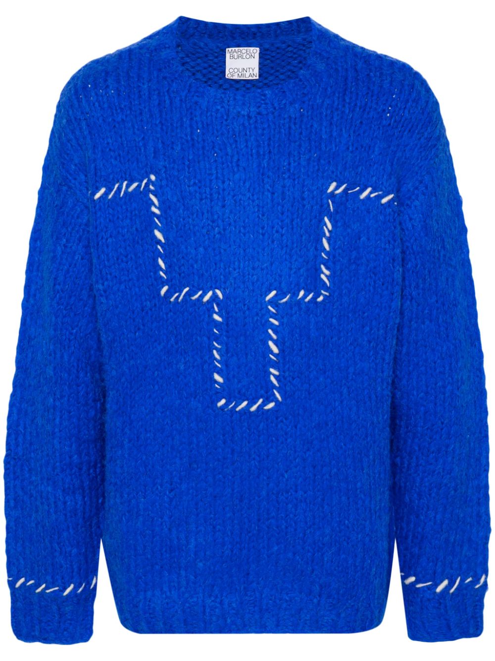 Logo-embroidered chunky-knit jumper - Blue