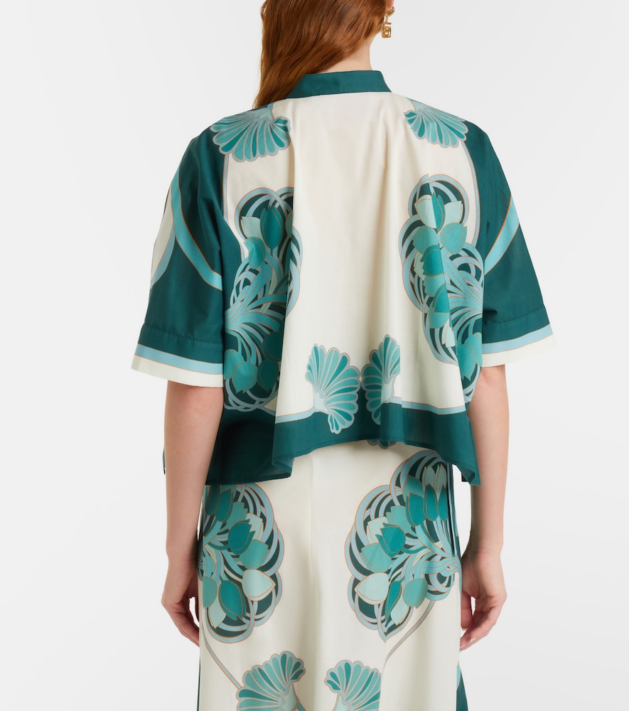 Foulard printed cropped cotton muslin shirt