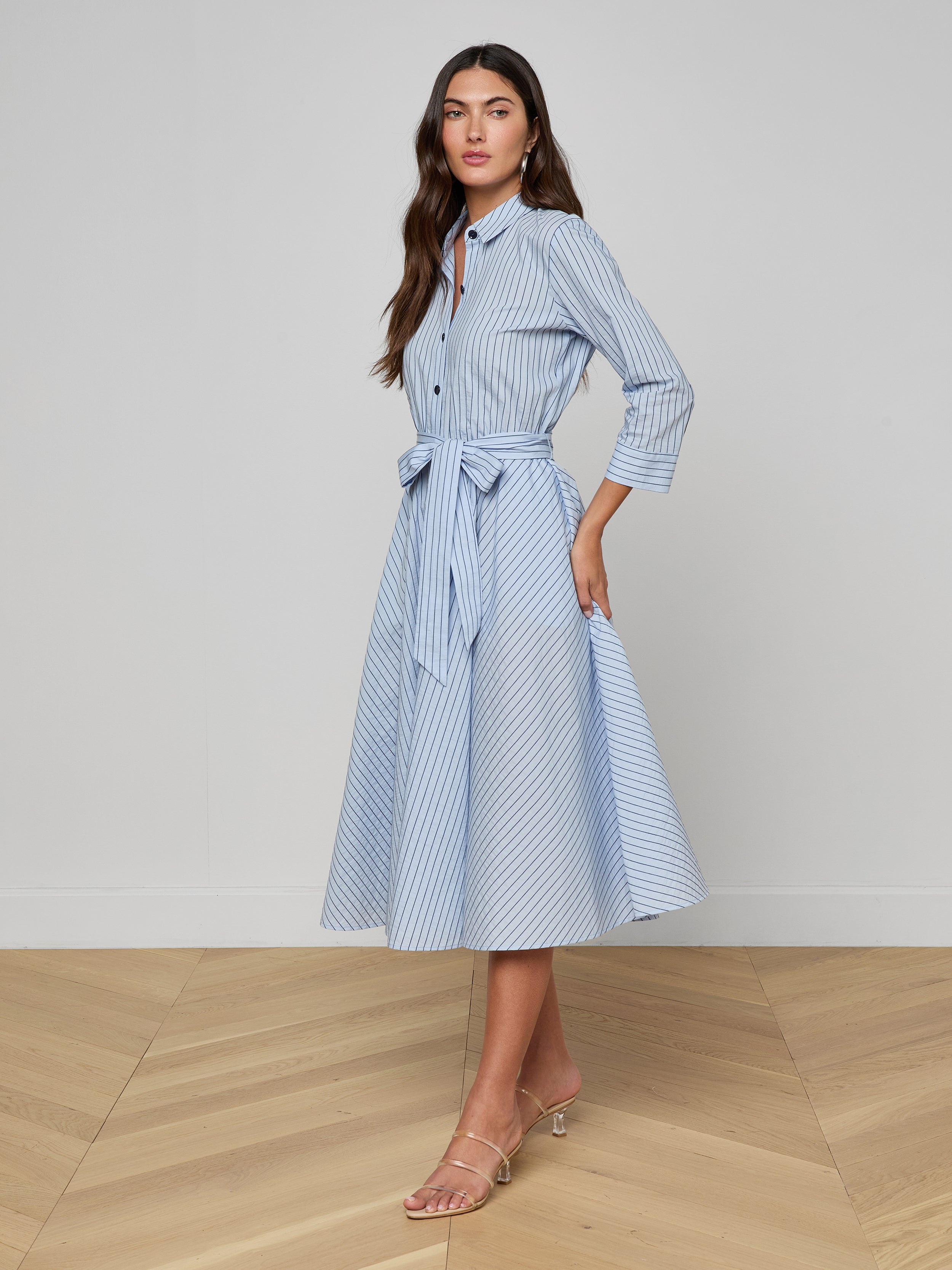Ralphie Midi Dress In Light Blue/dark Blue Stripe
