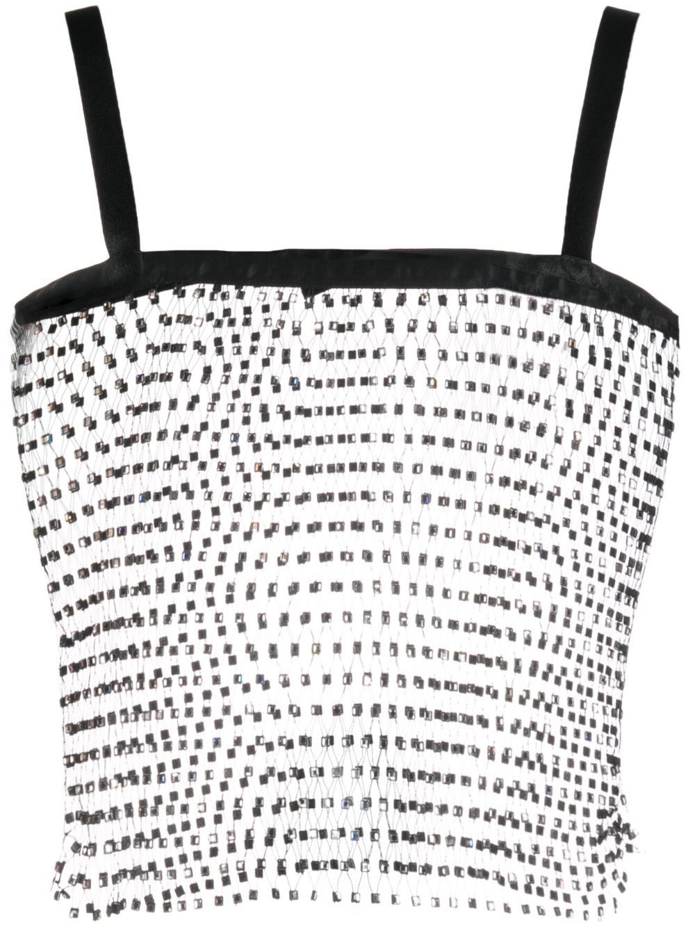 Sheer crystal-embellished crop top - Black