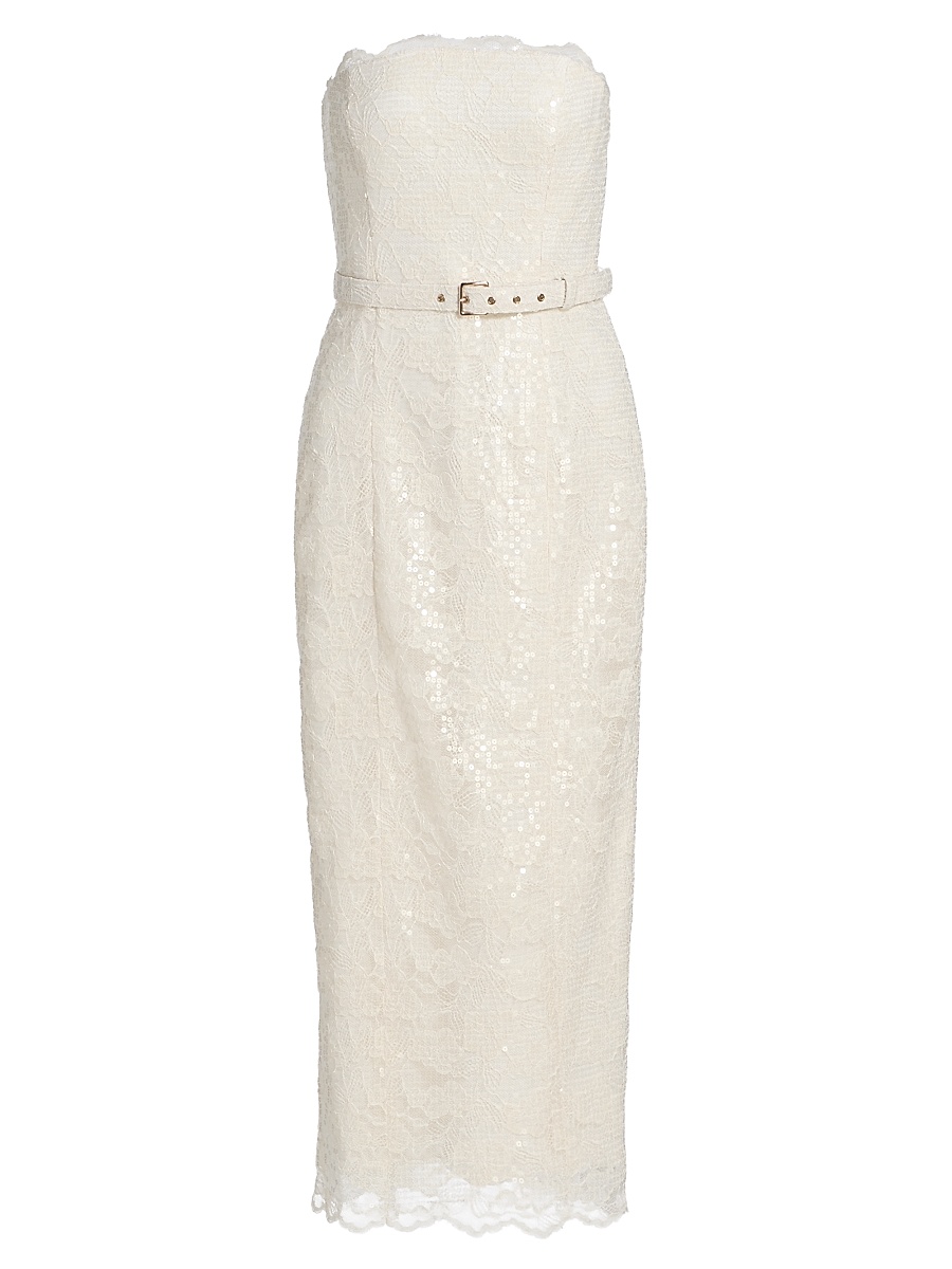 Women's Vivian Strapless Belted Lace Midi-Dress - Ivory