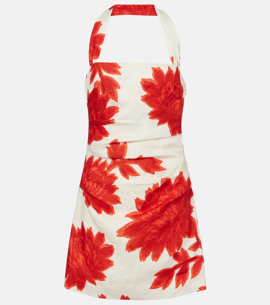 Floral ruched linen minidress