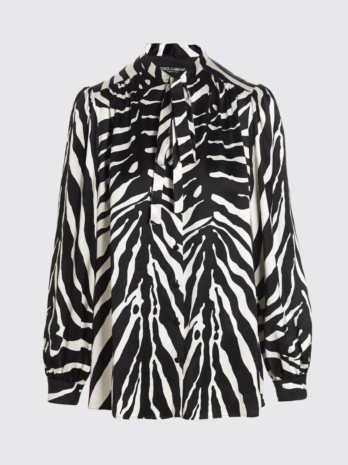 Zebra print pussy-bow collar shirt - Black