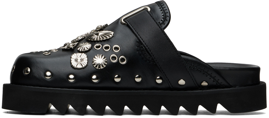 Toga Pulla SSENSE Exclusive Black Eyelet Metal Sabot Loafers