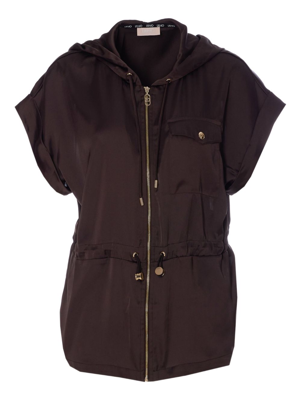 Drawstring-hood vest - Brown