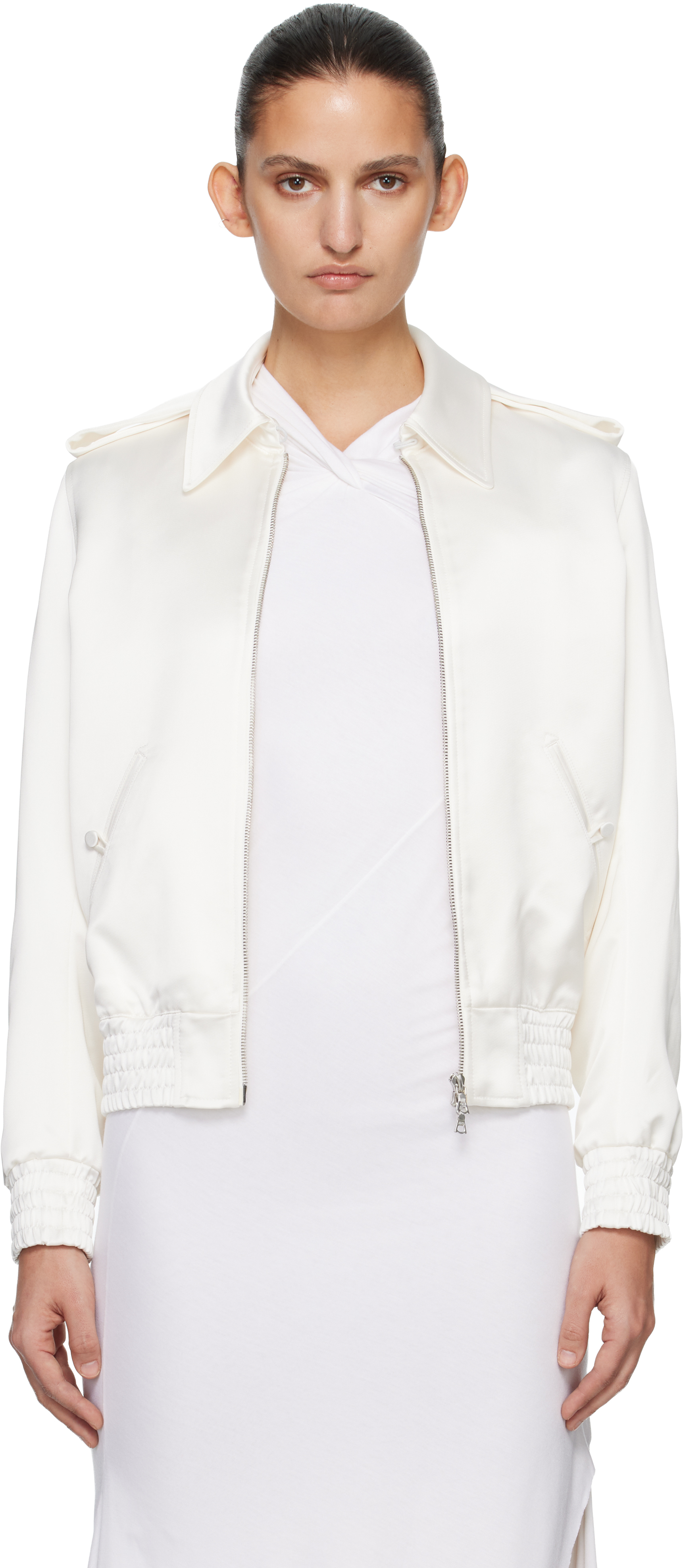 Off-White Satin Blouson Flight Jacket