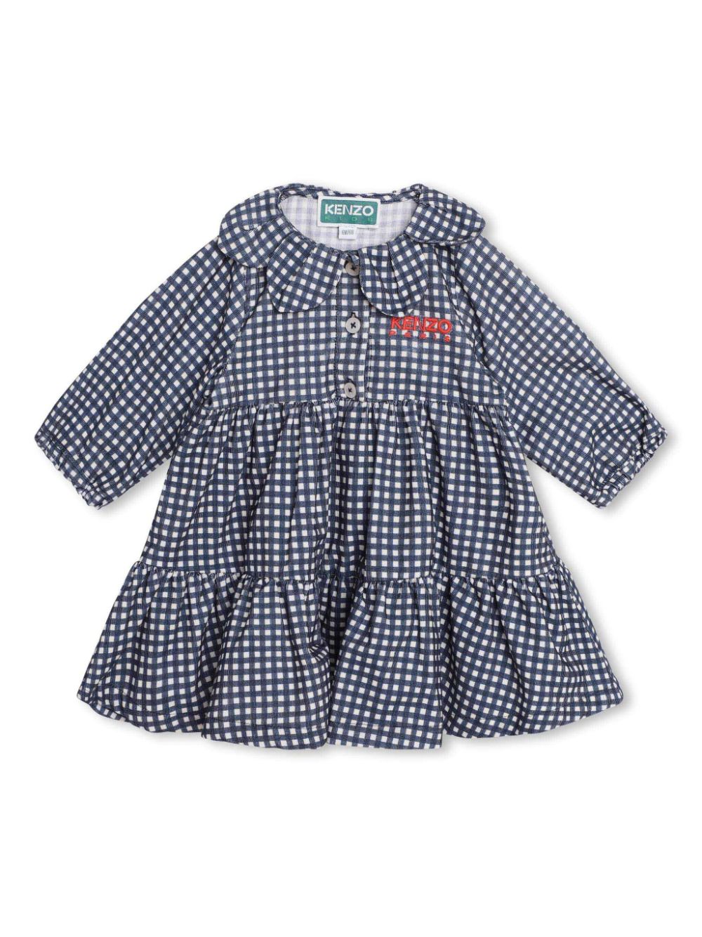 Logo-embroidered check-print dress - Blue