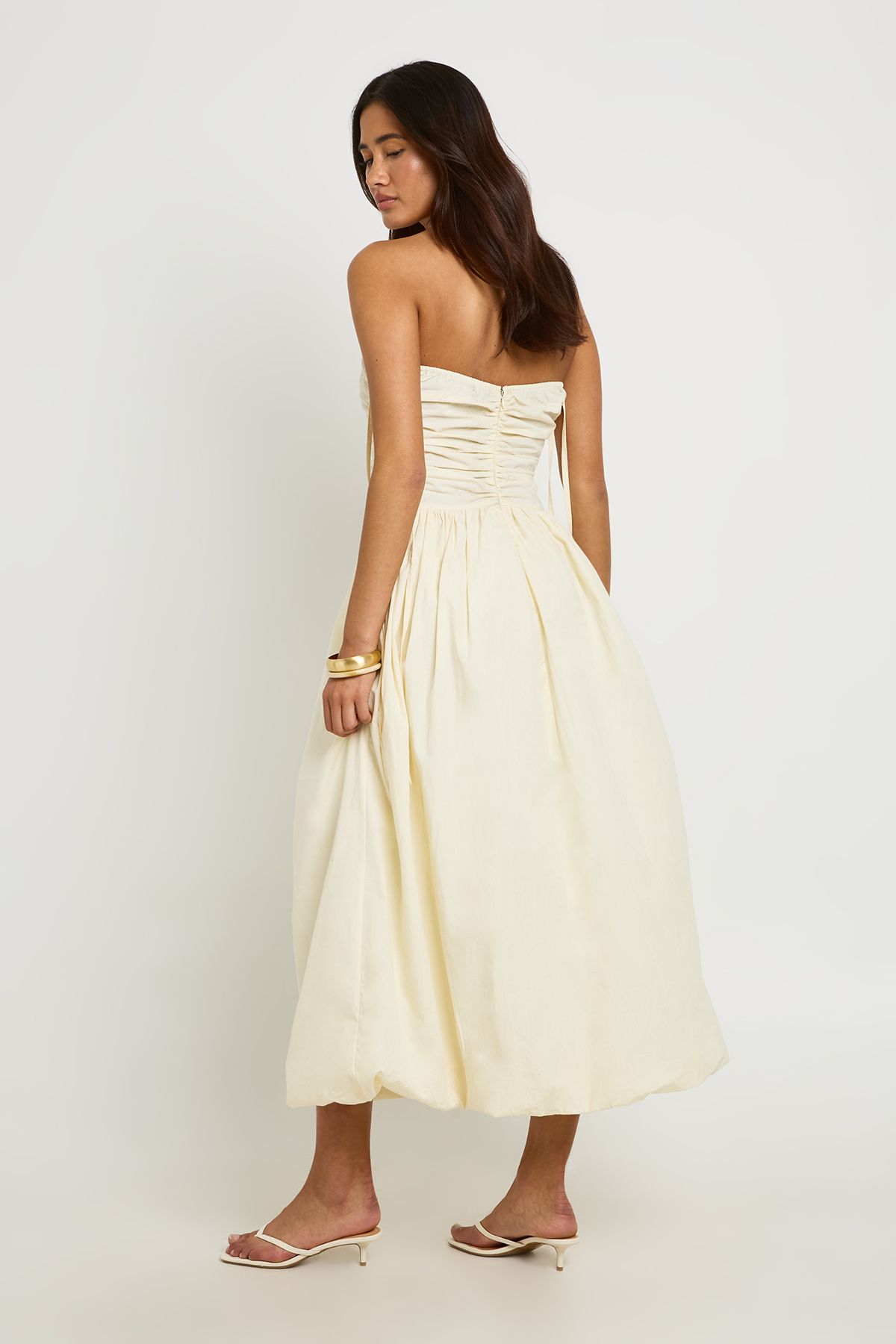 Boohoo Womens Cotton Poplin Ruched Puff Ball Midi Dess - Yellow