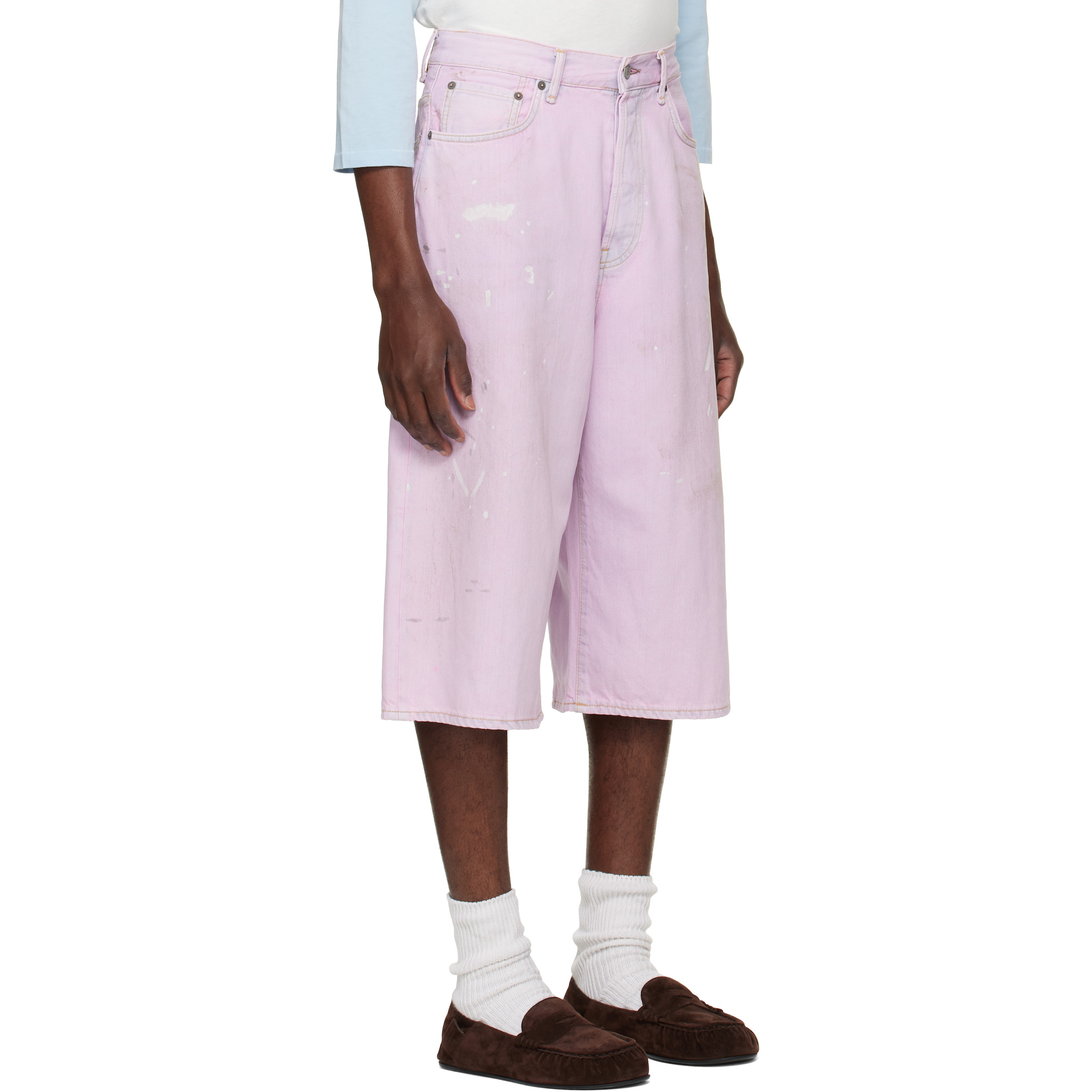 Pink Paint Splatter Denim Shorts