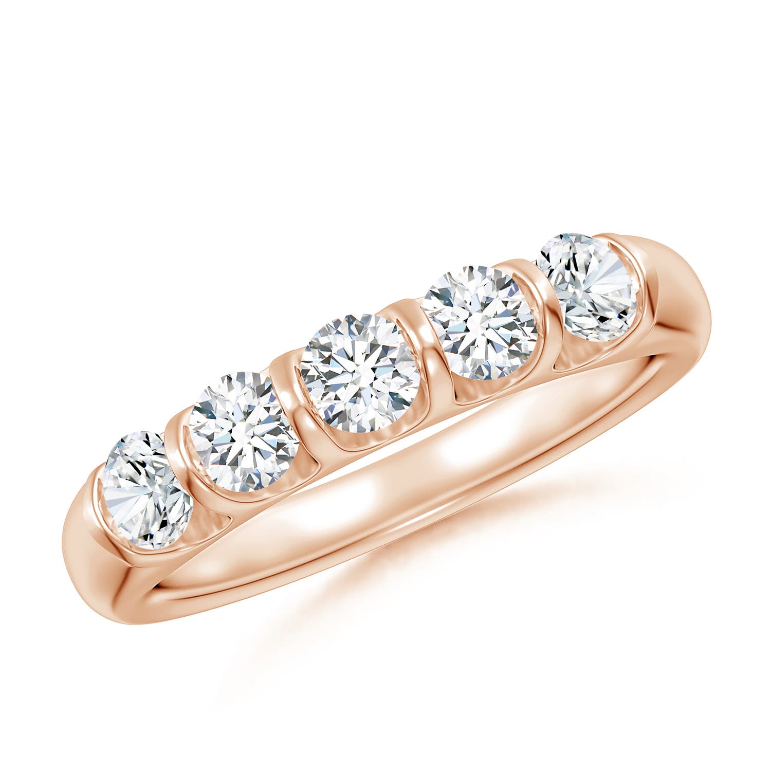 Angara 0.73 Carat Bar Set Five Stone Round Diamond Wedding Ring for Her in 14K Rose Gold