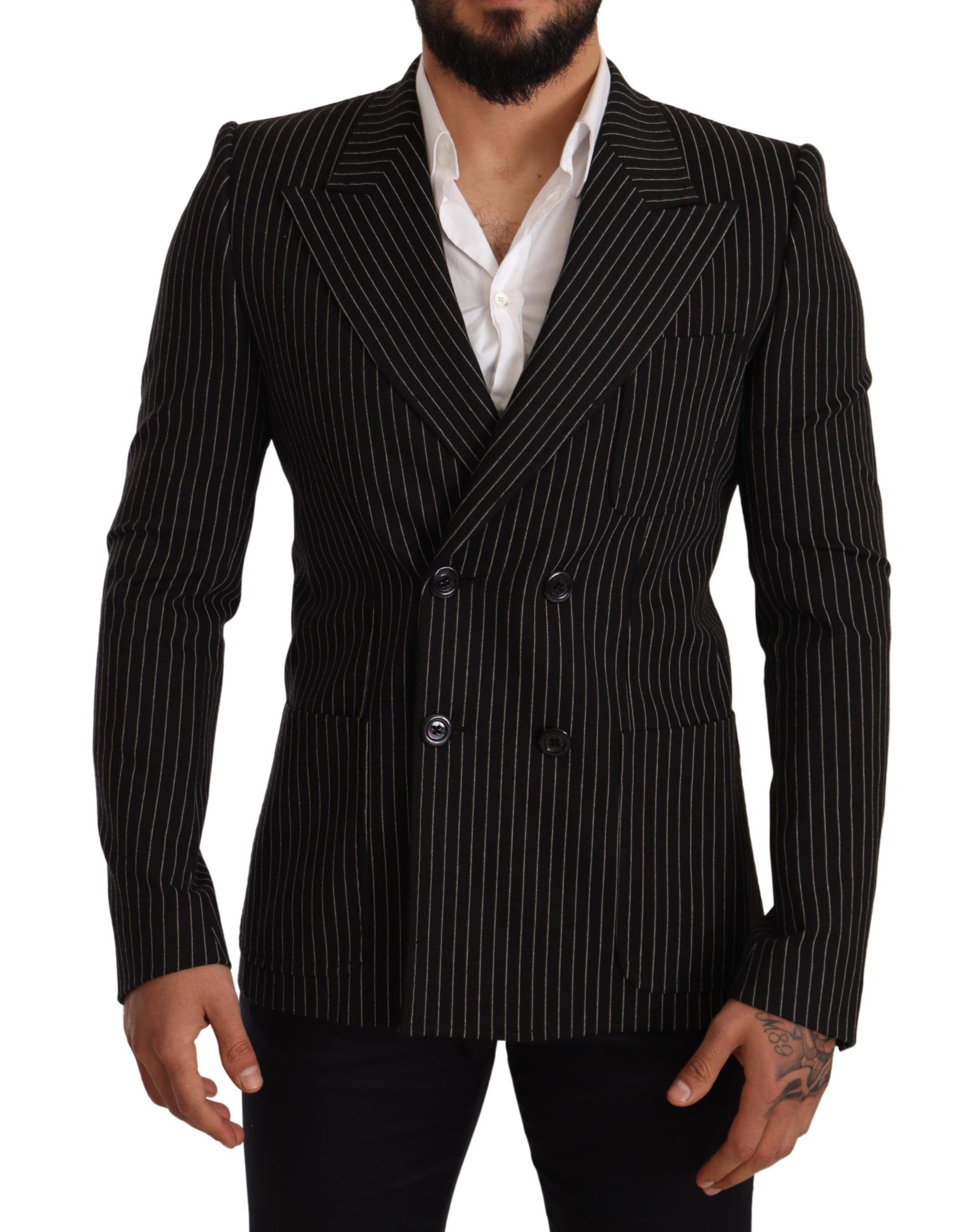 Pinstripe Wool Blazer — Black