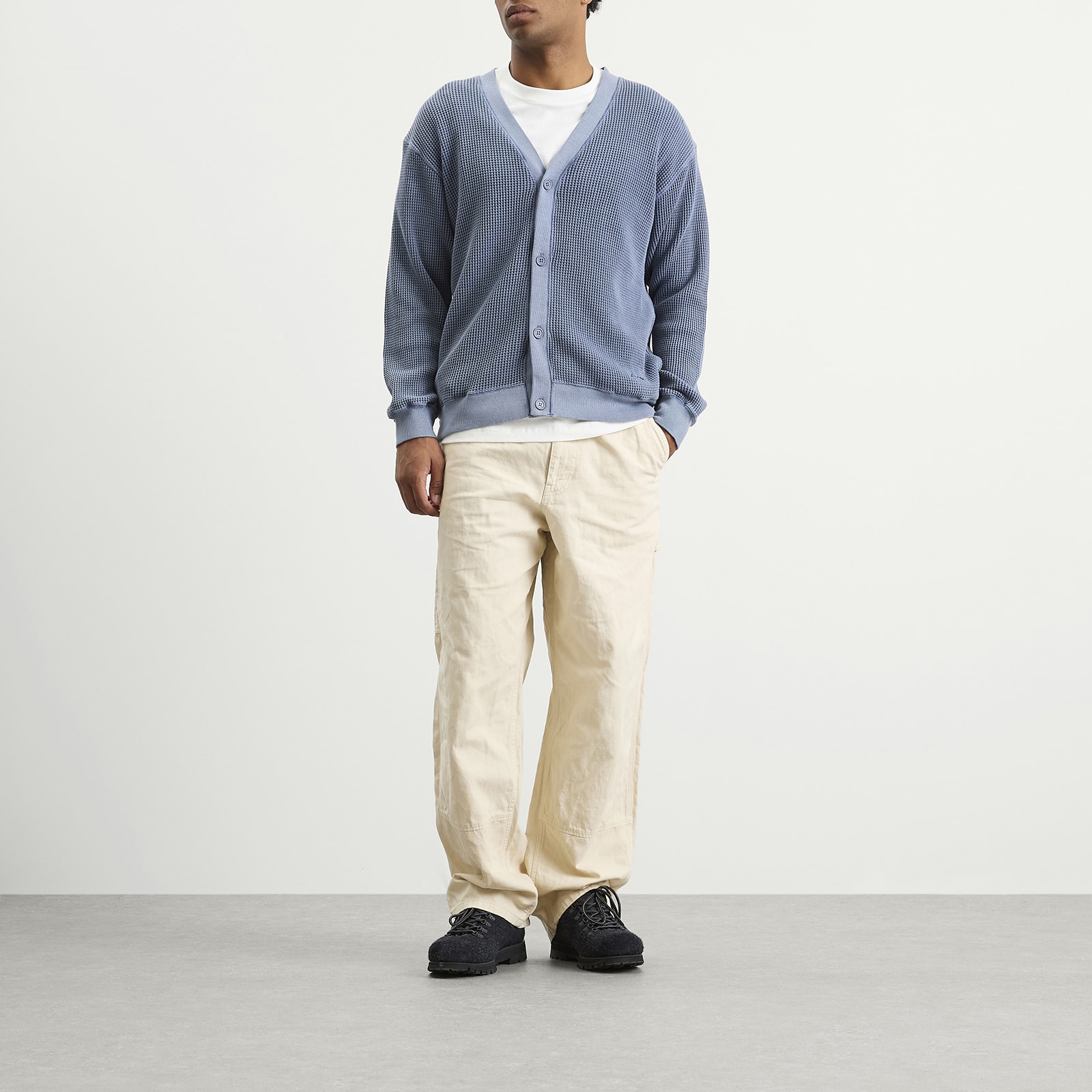 Men's Heavy Snug Thermal Cardigan Blue Grey