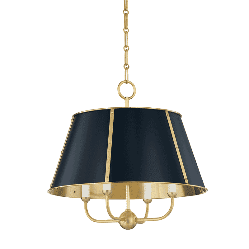 Aged Brass Darkest Blue Four Light Chandelier from the Cambridge Collection